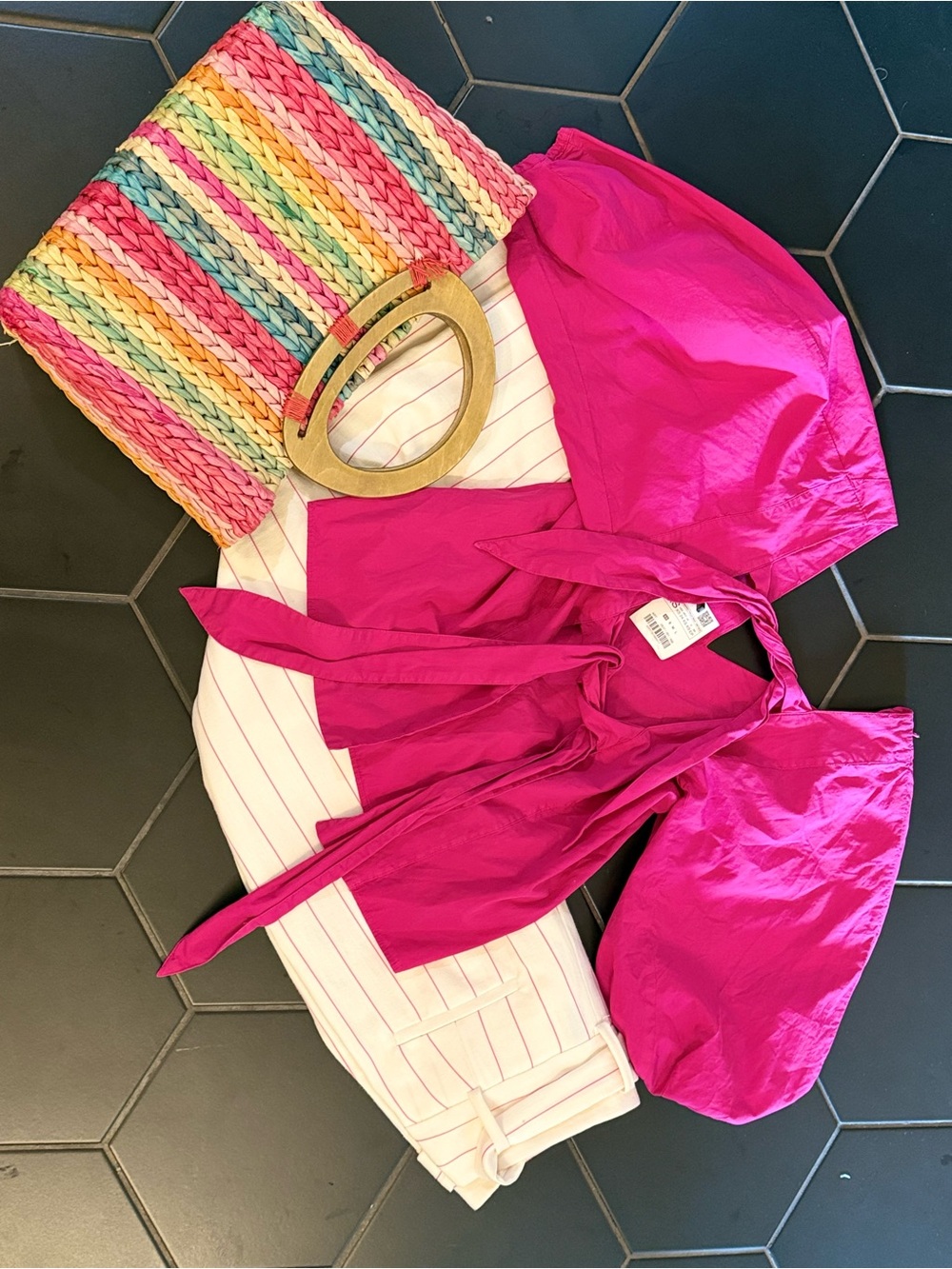 NWT Zara Barbie Pink Puff Sleeve, open back tie Top